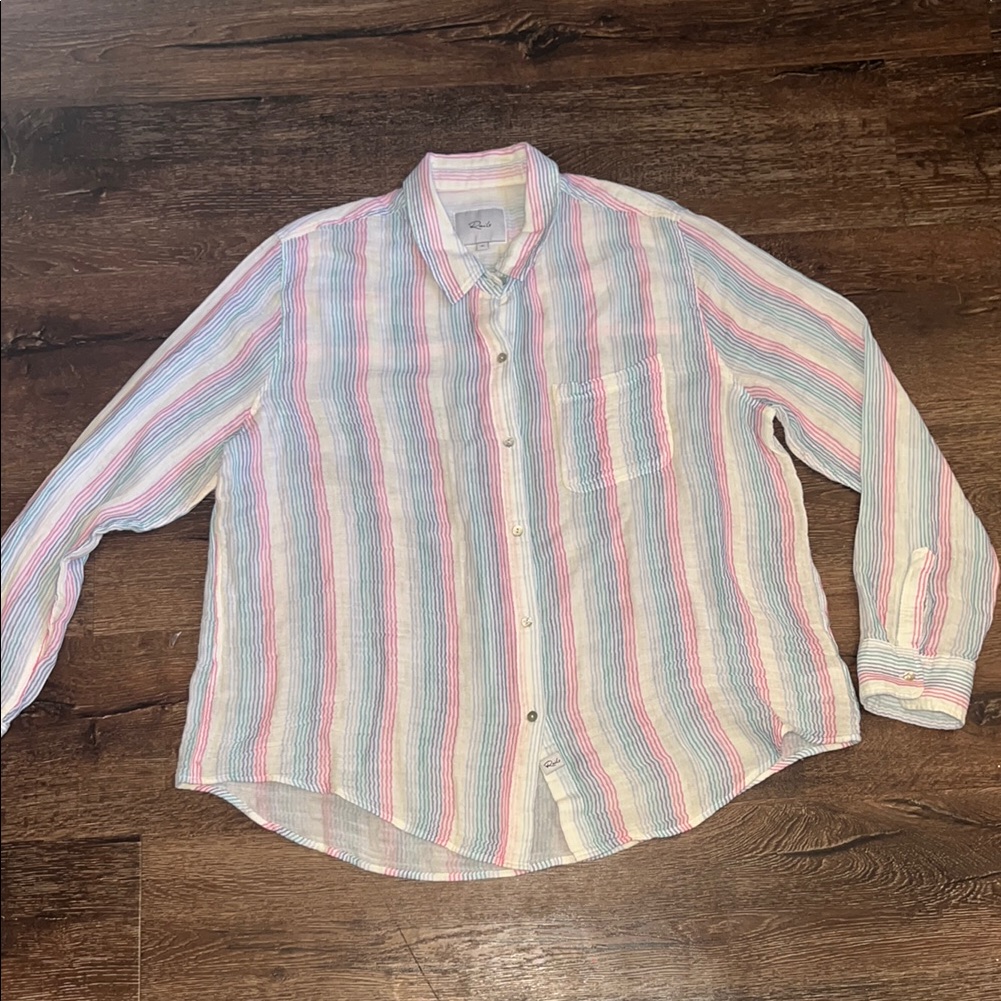 Rails Charli Button Front Shirt Isla Rainbow Candy Stripe Sz Xl Like New